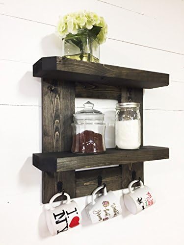 Rustic Wooden Kitchen Shelf / Coffee Shelf with Mug Hooks by Mountain Creek Woodworks (Ebony)