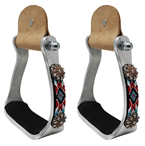 PRORIDER Challenger Horse Western Tack Barrel Aluminum Beaded Inlay Stirrups 5118