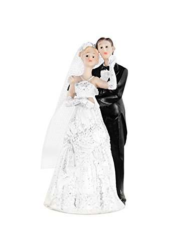 PartyDeco Decorative Ceramic Cake Topper Newly-weds, 11cm, Wedding Cake Topper, Wedding Decoration