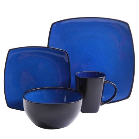 image for Gibson Home Soho Lounge-Soft Square 16 Piece Dinnerware Set, (Blue)
