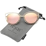 SojoS Womens Fashion Metal Frame Flash Mirror Revo Lens Cat Eye Sunglasses SJ1002 With Gold Frame/Pink Mirror Lens