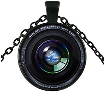 LiliCheng Vintage Camera Lens Necklace Round Pendants Photographer Gift Glass Cabochon Jewelry
