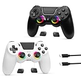 2 Pack Wireless PS-4 Controller, Game Remote Controller Compatible with PS-4/Slim/Pro/PC, RGB Light, Programmable, 1000mAh Battery, Dual Vibration, 6-Axis Gyro, Touch Pad, Share, Speaker&Audio Jack