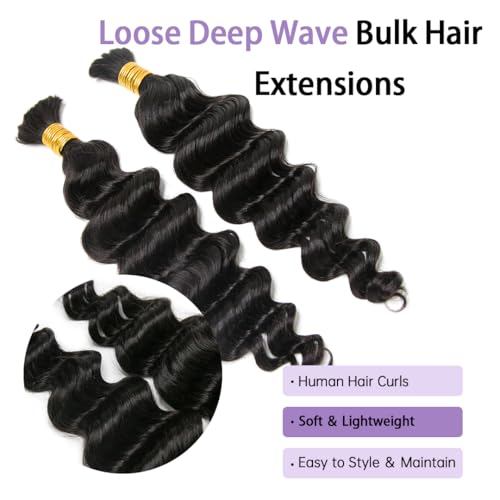 YWIGS Loose Deep Wave Boho Human Hair 100% Human Hair for Boho Braids No Weft Bulk Human Hair for Braiding 100G NC 18inch