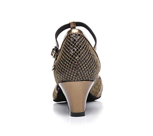 TDA Womens Mid Heel Brown PU Leather Salsa Tango Ballroom Latin Party Dance Shoes CM101 4 M US