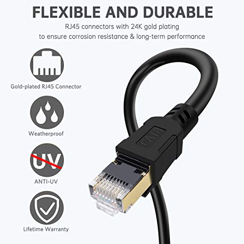 CAOOYOO Cat8 Ethernet Cable Internet Network Patch Cord, 40Gbps 2000Mhz High Speed Gigabit SFTP LAN Wire Cables with Gold Plated RJ45 Connector for Router, Modem, Xbox