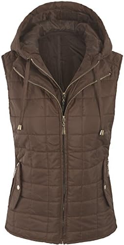 BOHENY Womens Quilted Fully Lined Lightweight Vest with Hoodie-XL-MOCHA_HOODIE