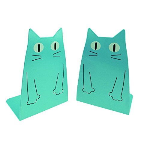 Lovely Cartoon Large Cat Nonskid Thickening Metal Bookends Book Ends For School Library Desk Study Office Home Decoration(Blue)