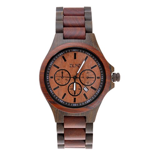 ZLYC Sandalwood Wood Watch Quartz Wooden Watches with Date, Christmas Gift for Men & Women, Red Black