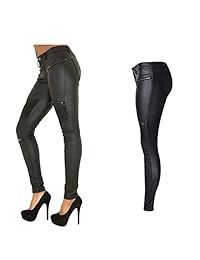 PU pantalones calzas de jean y cuero, sensuales, ajustados, elásticos, en color rojo o negro