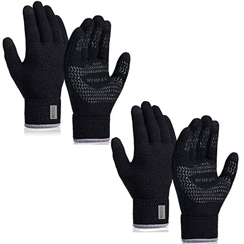 REDESS Womens Mens Winter Warm Touchscreen Knit Gloves,High Sensitive  Fleece Lined Texting Gloves/Black