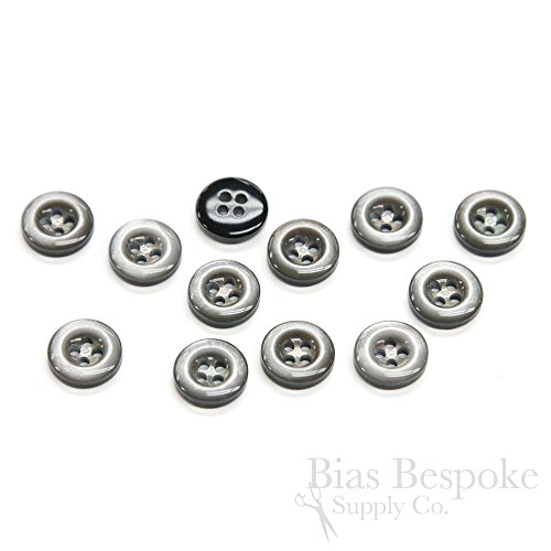 Set of 12 Luminous Rounded Gray 4-Hole Shirt Buttons, Made in Italy