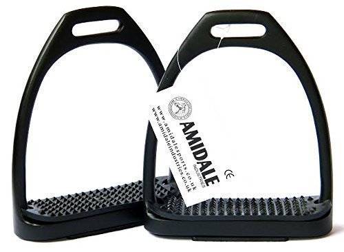 AMIDALE SPORTS ALUMINUM LIGHT WEIGHT STIRRUPS HORSE RIDING WITH TREADS 4.75" BLACK