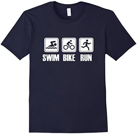 Men's Triathlon T-Shirt: Swim Bike Run Stick Man Gym Apparel Large Navy