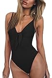 ESONLAR Women's Tie up Knot Front V Neck One Piece Swimwear Bathing Suit