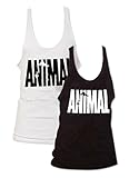 Pack of 2 Mens Animal Letter Print Muscle Gym Stringer Tank Top for Bodybuilding Black   White Large  Black   White  Asia Large