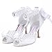 ElegantPark A3202 Women's Pumps Peep Toe High Heel Bow Lace Edge Pearls Ribbon Satin Wedding Party Shoes