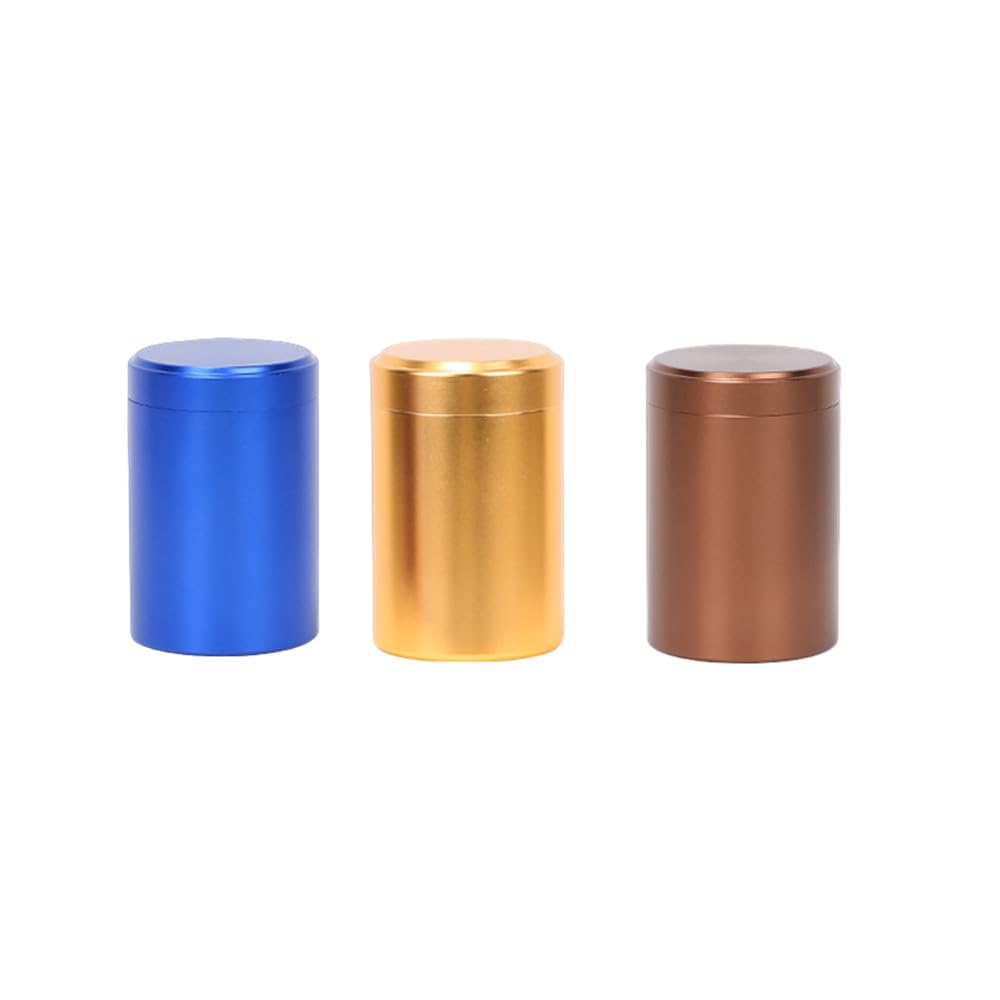 XZJMY 3Pack Aluminum Storage Jar,Portable Mini Metal Tins,Multipurpose Airtight Container Small Storage Jars with Lids for Spices, Coffee & Teas 60ml (Gold/Coffee/Blue)