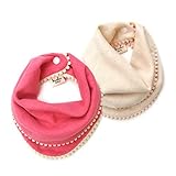 kishu baby Girl Bibs 2-pk Pink and Ivory Pom Pom Bib Gift Set for Girls, Multicolor, One Size