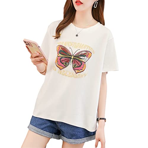 TXYJJP WOMEN’S BUTTERFLY T-SHIRT OVERSIZED GRAPHIC TEES LOOSE SHIRT CUTE FLOWER PRINT SUMMER SHORT-SLEEVE CREWNECK TOP