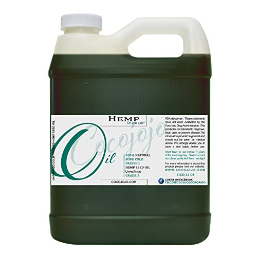 Hemp Seed Oil 32 oz 100% Pure Natural Cold Pressed Unrefined Extra Virgin - Therapeutic Grade A for Hair Skin Body Nail and Beard