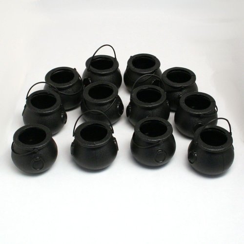 Fun Express 1 Dozen Mini Cauldron Candy Kettles, St. Patrick's Day, Halloween, Bachelorette Parties, Witches and Wizards, Birthday, Baby Showers Party Decoration Supplies, Black