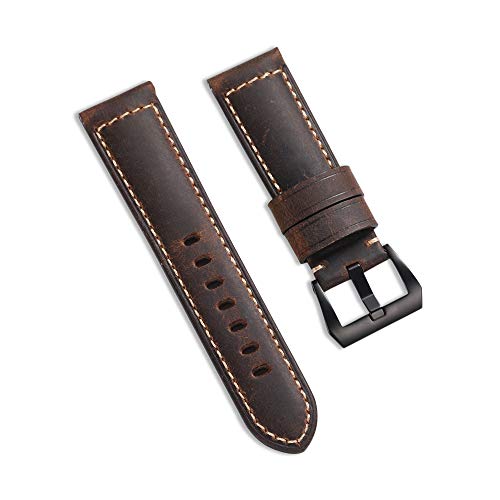 24mm Vintage Watch Band Watchbands Genuine Leather Strap Replacement Steel Pre-V Buckle Style Band-Dark Brown with Black Clasp
