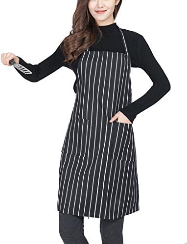 ALLICERE Unisex Black/White Pinstripe Apron Restaurant Kitchen Cooking Chef Waiter Waitress Aprons for Men Women Girls