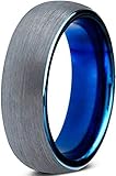 Charming Jewelers Tungsten Wedding Band Ring 6mm for Men Women Comfort Fit Blue Round Domed Brushed