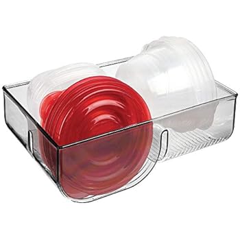 mDesign Food Storage Container Lid Holder, 3-Compartment Plastic Organizer Bin for Organization in Kitchen Cabinets, Cupboards, Pantry Shelves - Smoke Gray