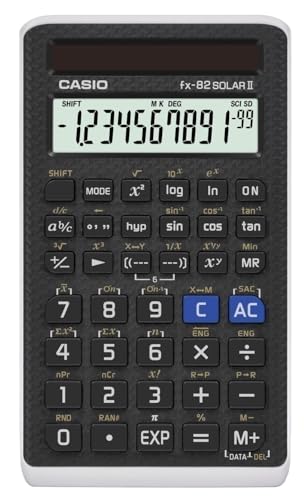 Casio FX-82SOLARII Calcolatrice Scientifica, 144 funzioni, alimentazione solare, Nero/Grigio