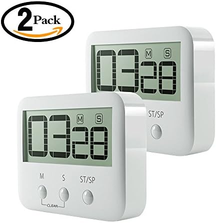 Digital Kitchen Timer, KROV Cooking Timer with Loud Alarm and Large LCD Display, Magnetic Backing Kitchen Countdown Timer for Cooking Baking Homework Sports Games (2 Pack, White)