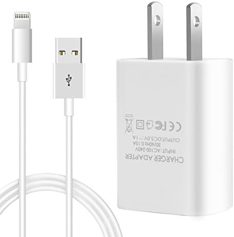 Lightning Cable iPhone Charger for iPhone 8, iPad Charger Lightning Cable Kit for iPhone X /8 / 7 / 6s / 5s /Plus, iPad Pro / Air 2 / Mini and More (Wall Charger + 1 x MFI Certified Lightning Cable)