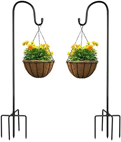 Outdoor Shepherd's Hooks - 2 Pack Bird Feeder Pole, 38 Inch 1/2 inch Thick Adjustable Heavy Duty Shepherds Hooks, 5 Prong Plant Hangers Outdoors Metal Hanger Hooks for Garden Plant Hooks Wedding Decor (Black)…