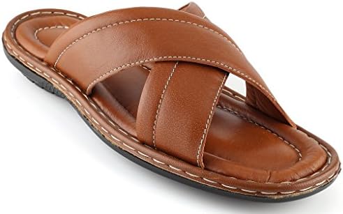 Men’s Open Toe Sandals Top Grain Leather Soft Cushion Footbed Elegant X Design Black Brown Tan Sizes 7-13
