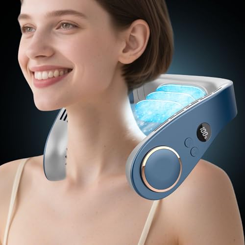 Neck Air Conditioner with Cooling Plate,Portable Neck Fan Air Conditioner,Recargable Long Life Bladless Personal Fan for Nape,Silent Headphone Round Conditioning Unit Gadgets for Travel Camping Disney