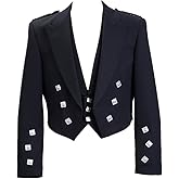 Scottish Black Wool Prince Charlie Kilt Jacket With Waistcoat