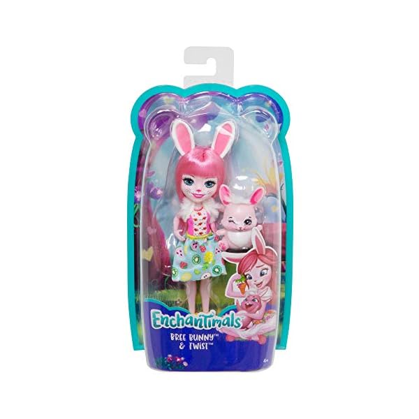 Enchantimals-FXM73-Bree-Bunny-Doll-and-Twist-Figure-Multi-Colour Enchantimals Bree Bunny Doll & Twist Figure, 6-inch small doll, with long pink hair, animal ears and tail, removable…