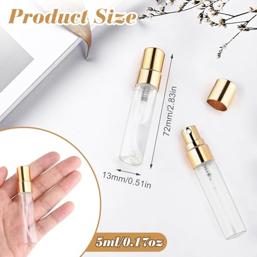 NimbusNote 20Pcs 5ml Clear Glass Mist Spray Bottle Refillable Mini Perfume Atomizer Empty Travel Sample Bottle with Golden Aluminized Nozzle Makeup Container for Perfume,Liquid,Air Fresheners