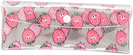 Tonpot Pencil Pouch PVC Lovely Transparent Print Pencil Case Students Stationaries Bag Cosmetic Pouch Durable Size 7.7cm*21cm (Strawberry)