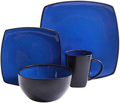 Stoneware Solid Print Blue 16-piece Square Dinnerware Set