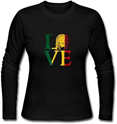 Ladies' Rasta Lion Jamaican Reggae Love Long Sleeve Athletic Cotton Round Neck T-Shirt