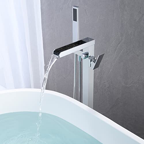 Wowkk Freestanding Tub Filler Waterfall Bathtub Faucet Chrome Floor