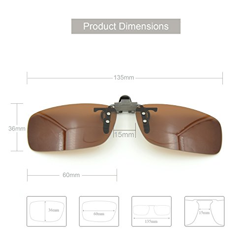 Besgoods Cycling Sport Polarized Clip-on Flip up Metal Clip Sunglasses Lenses Glasses Unbreakable Driving Fishing Outdoor (Brown)
