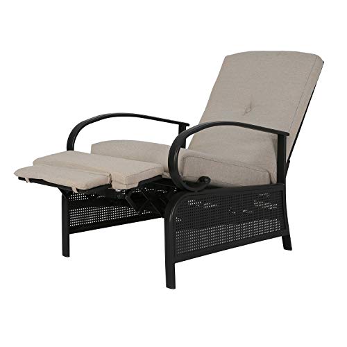 Ulax Furniture Patio Recliner Chair Automatic Adjustable Back Outdoor Lounge Chair with 100% Olefin Cushion (Sailcloth Beige)