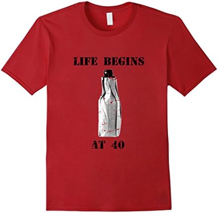Men's Funny Life Begins at 40 T-shirt - 40 Oz Birthday Beer Party Large Cranberry