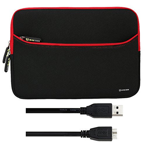 BIRUGEAR Durable Neoprene Sleeve Case Bag with Accessory Pocket + 3FT Black USB 3.0 Cable/Cord for Samsung Galaxy Tab Pro 12.2 - Black/Red