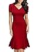 Miusol Women's Official V-Neck Retro Cap Sleeve Fitted Business Cocktail Dress (Small, Red)