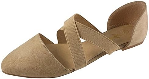 IYNX Womens Candy-3 Beige Slip On Flat W/ Elastic Straps 9