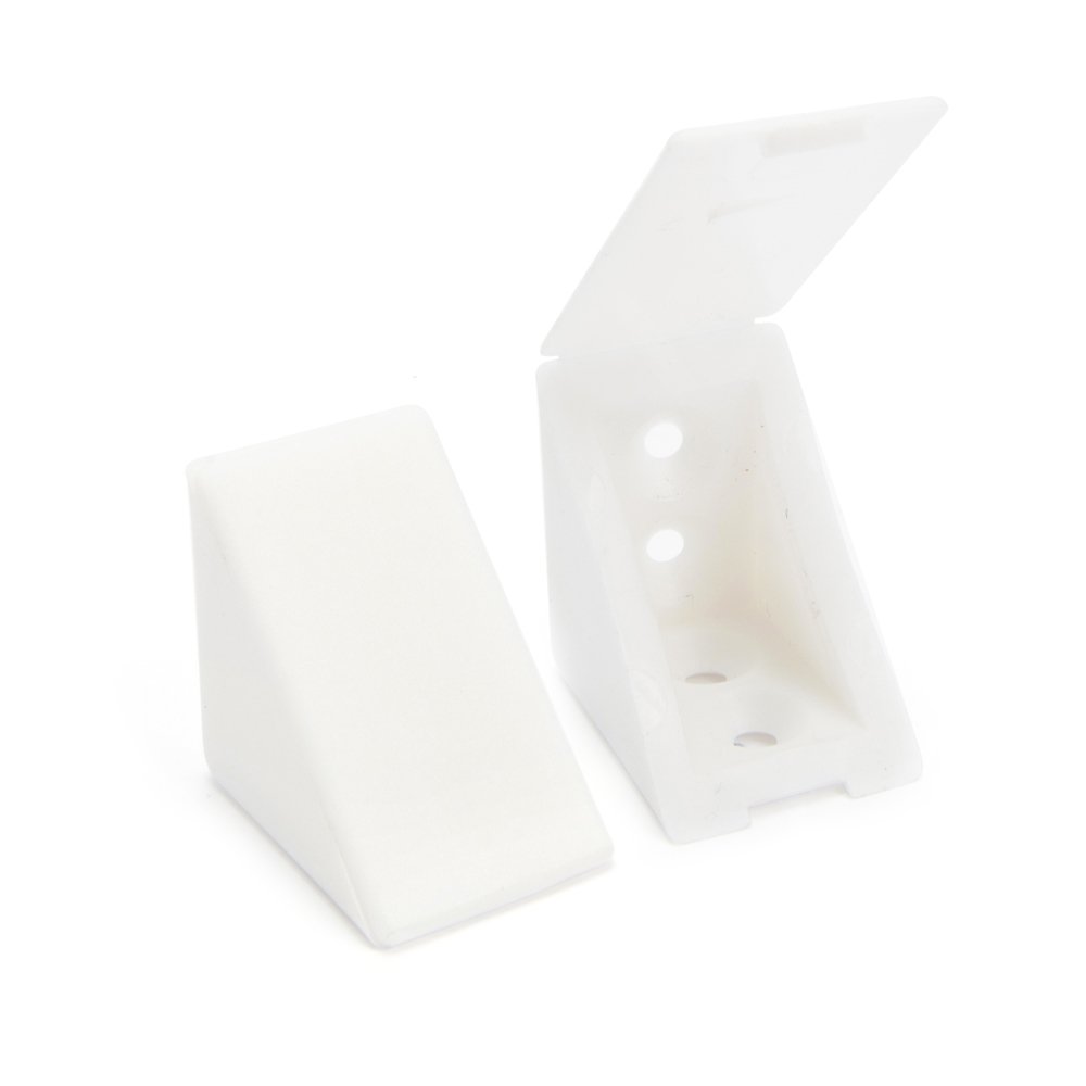 40 x Universal Corner Brace/Furniture Joint Connector/Angle Bracket with closable Attached Cover | Sossai® BT1, 4 Fixing Holes | Colour: White | Material: Plastic